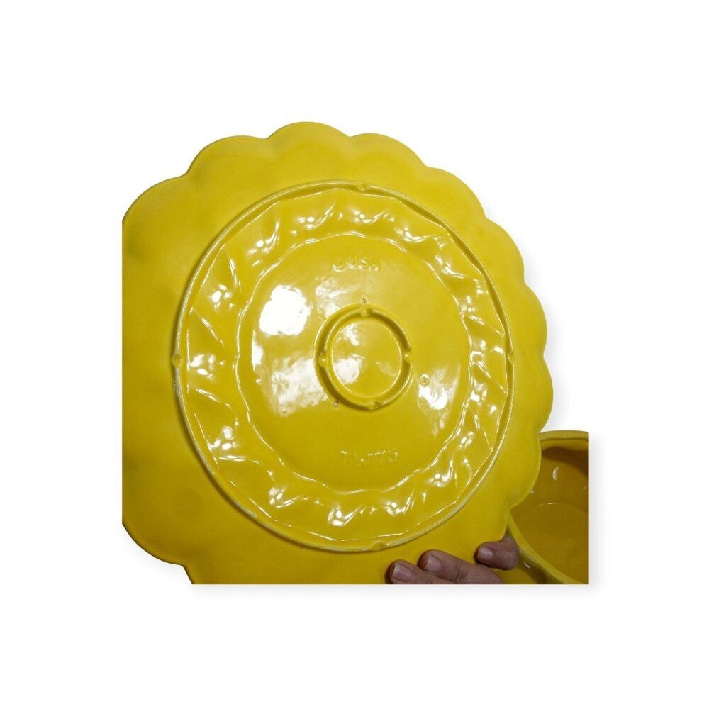 Vintage Sunshine Yellow Ceramic Tureen Set With Lid Matching Plate & Serving Spo - Picture 12 of 16
